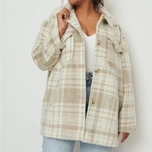 NA-KD Plaid Jacket - Cream and Tan